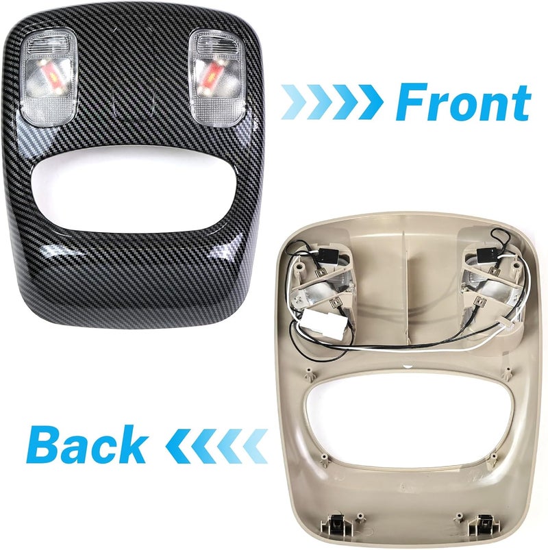 Rawsomes Overhead Console Dome Light Assembly Compatible with Dodge Ram 1500 2500 3500 4500 5500 Replacement Front LED Interior Roof Reading Lamp Replacement for 1DK78BD1AA 1DK78TL2AA (Carbon Fibre) - Image 4